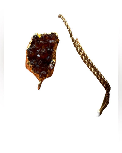 Vintage  gold plate raw citrine druzy pendant & gold plt sterling rope chain