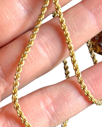 Vintage  gold plate raw citrine druzy pendant & gold plt sterling rope chain