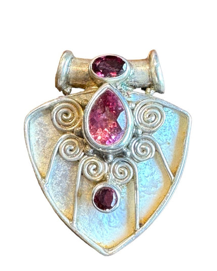 Sajen 1990s Amethyst pink topaz mop genuine stones sterling silver 925 pendant