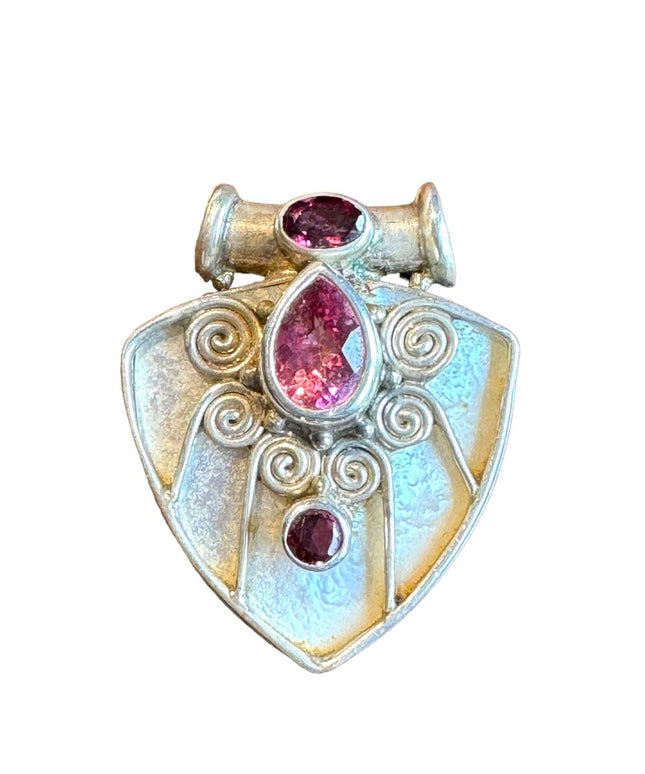 Sajen 1990s Amethyst pink topaz mop genuine stones sterling silver 925 pendant