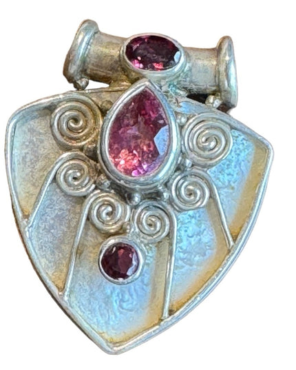 Sajen 1990s Amethyst pink topaz mop genuine stones sterling silver 925 pendant