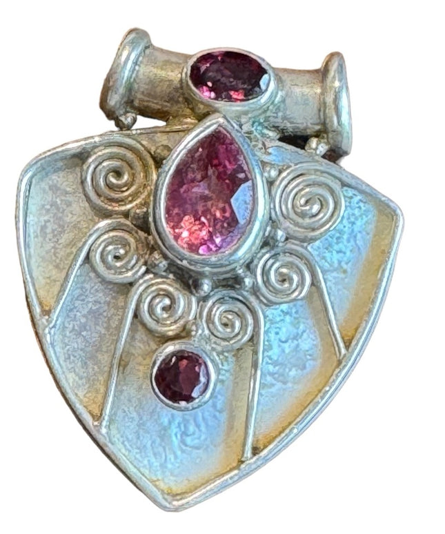 Sajen 1990s Amethyst pink topaz mop genuine stones sterling silver 925 pendant