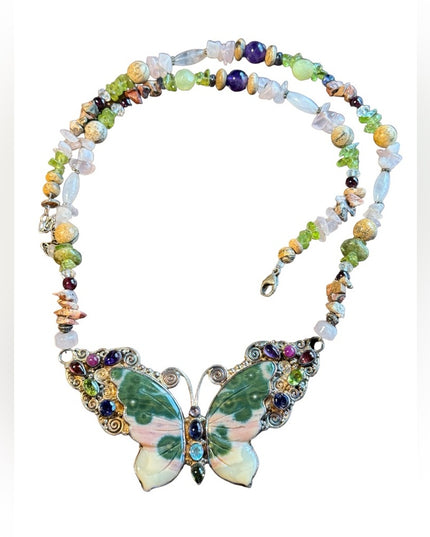 RARE Sajen 925 sterling silver 925 Gemstone fancy butterfly necklace