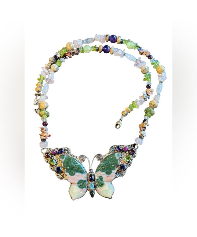 RARE Sajen 925 sterling silver 925 Gemstone fancy butterfly necklace