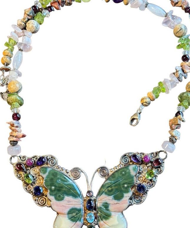 RARE Sajen 925 sterling silver 925 Gemstone fancy butterfly necklace