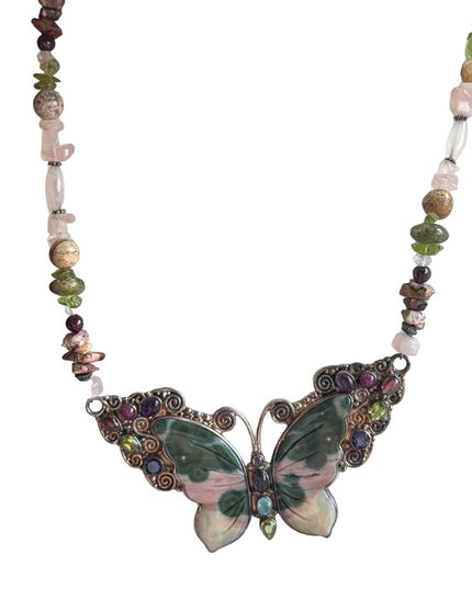RARE Sajen 925 sterling silver 925 Gemstone fancy butterfly necklace