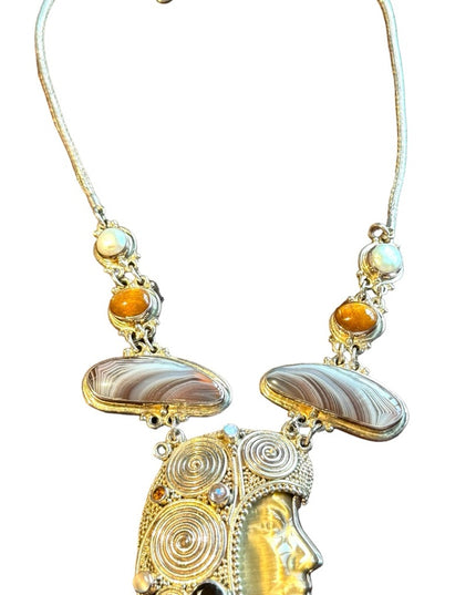 RARE Sajen 925 sterling silver 925 Gemstone fancy goddess necklace