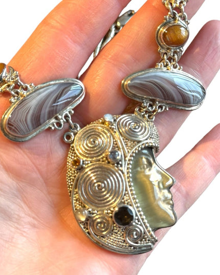 RARE Sajen 925 sterling silver 925 Gemstone fancy goddess necklace