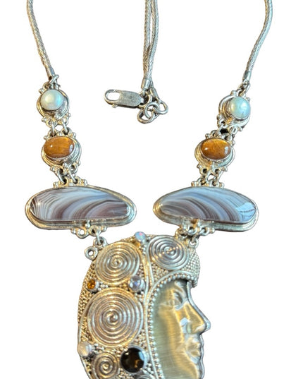RARE Sajen 925 sterling silver 925 Gemstone fancy goddess necklace