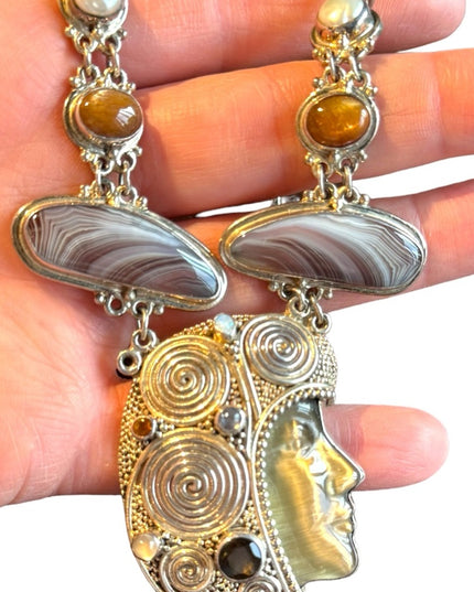 RARE Sajen 925 sterling silver 925 Gemstone fancy goddess necklace