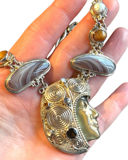 RARE Sajen 925 sterling silver 925 Gemstone fancy goddess necklace