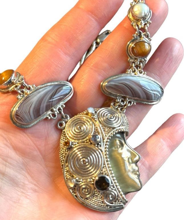 RARE Sajen 925 sterling silver 925 Gemstone fancy goddess necklace