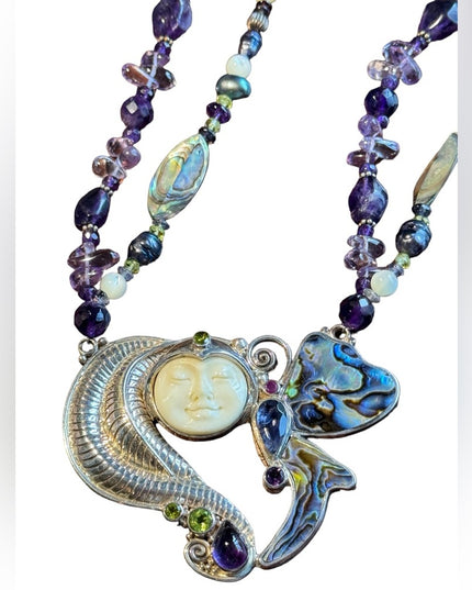 RARE Sajen 925 sterling silver 925 Gemstone fancy goddess necklace