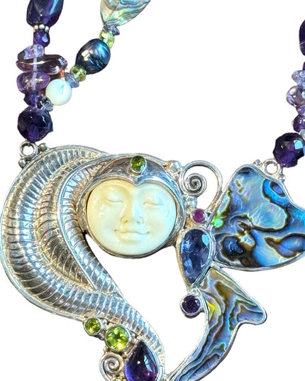RARE Sajen 925 sterling silver 925 Gemstone fancy goddess necklace