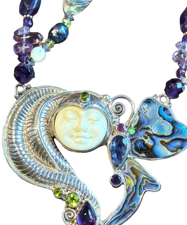 RARE Sajen 925 sterling silver 925 Gemstone fancy goddess necklace