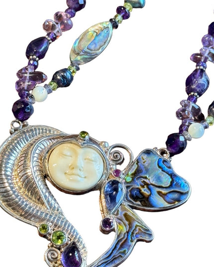 RARE Sajen 925 sterling silver 925 Gemstone fancy goddess necklace
