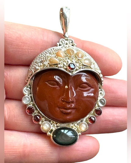 RARE Sajen sterling silver Goddess Brooch pendant Jasper labradorite garnet