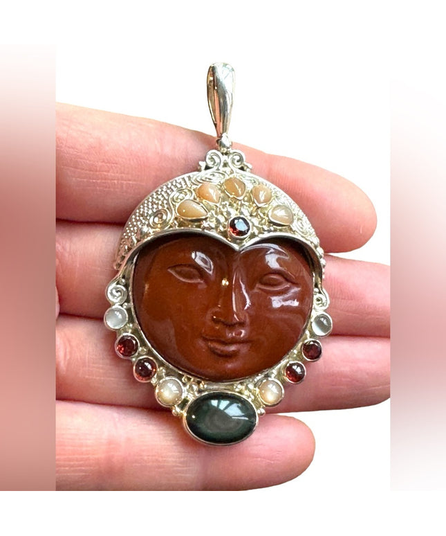 RARE Sajen sterling silver Goddess Brooch pendant Jasper labradorite garnet