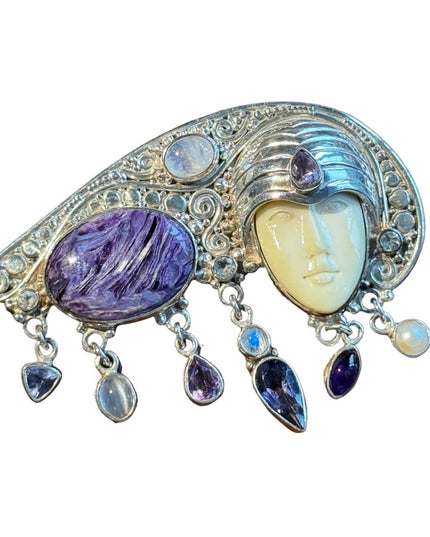 RARE Sajen sterling silver Goddess Brooch pendant brooch Amethyst