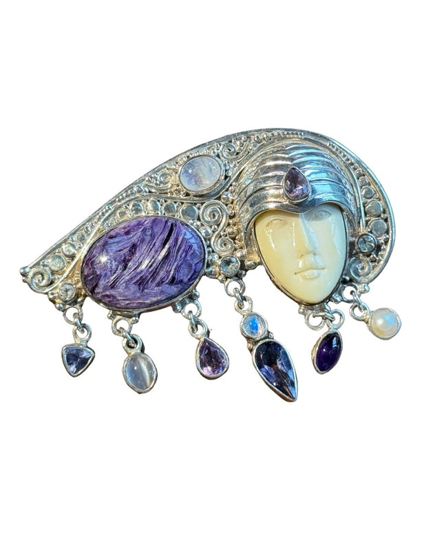 RARE Sajen sterling silver Goddess Brooch pendant brooch Amethyst