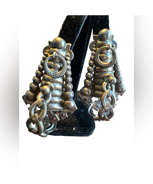 RARE Vintage Zoe Costas France couture modernist metal earrings medieval