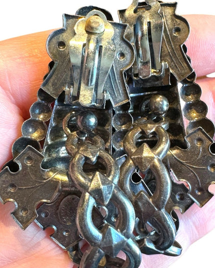 RARE Vintage Zoe Costas France couture modernist metal earrings medieval