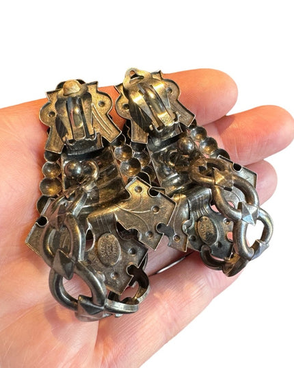 RARE Vintage Zoe Costas France couture modernist metal earrings medieval