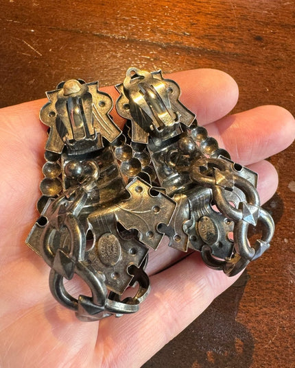 RARE Vintage Zoe Costas France couture modernist metal earrings medieval