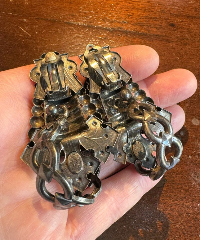 RARE Vintage Zoe Costas France couture modernist metal earrings medieval