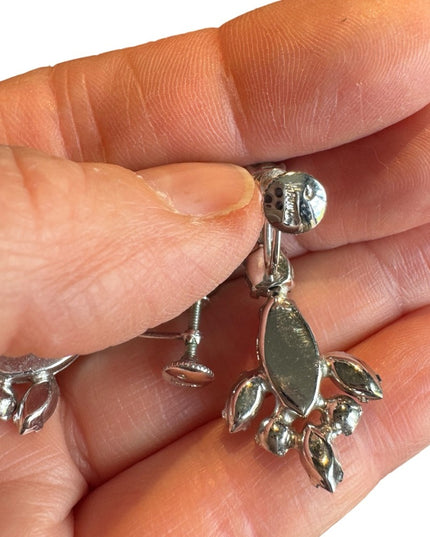 Vintage Mid century SHERMAN crystal screw back eareings silver rhodium plt