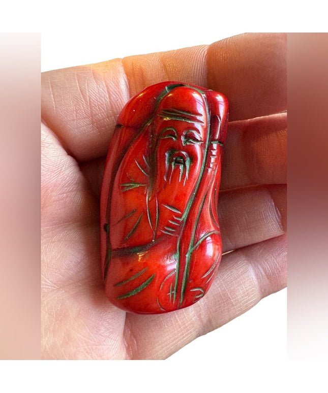 2" China Red coral auspicious Longevity god Shou Xing statue Amulet Pendant