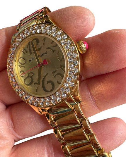 Betsy Johnson Gold finish kiss watch with box & links