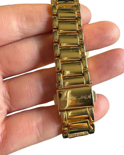 Betsy Johnson Gold finish kiss watch with box & links