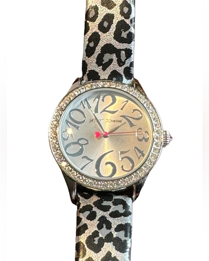 Betsy Johnson silver black Leapord printed leather strap fancy watch
