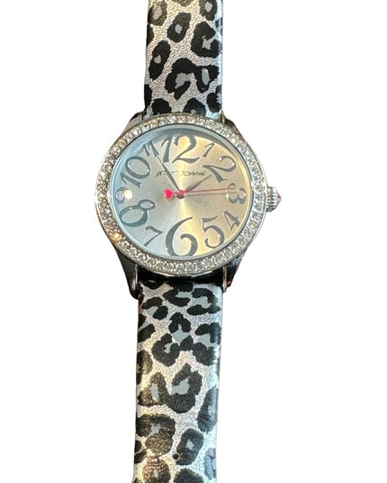 Betsy Johnson silver black Leapord printed leather strap fancy watch