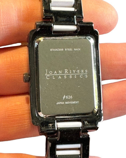 Joan Rivers Gun metal gray & white link watch with rhinestones