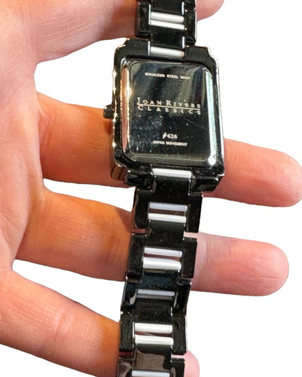 Joan Rivers Gun metal gray & white link watch with rhinestones