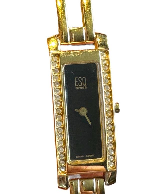 Vintage 1990s Esquire by Movado Gold plt link watch rhinestones