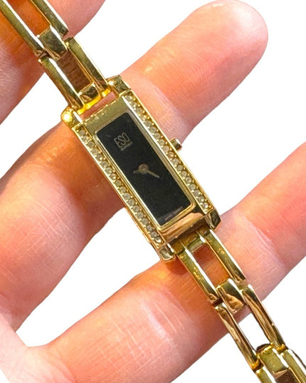 Vintage 1990s Esquire by Movado Gold plt link watch rhinestones