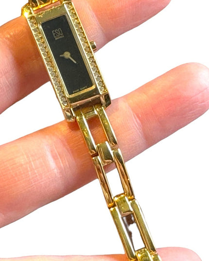 Vintage 1990s Esquire by Movado Gold plt link watch rhinestones