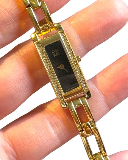 Vintage 1990s Esquire by Movado Gold plt link watch rhinestones