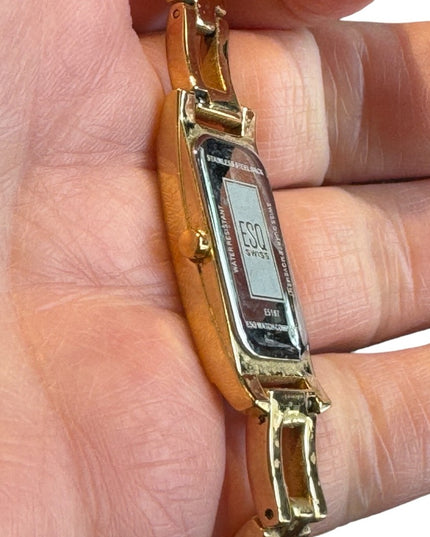 Vintage 1990s Esquire by Movado Gold plt link watch rhinestones