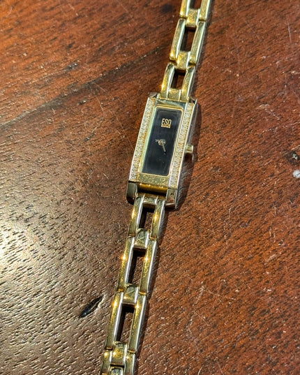 Vintage 1990s Esquire by Movado Gold plt link watch rhinestones