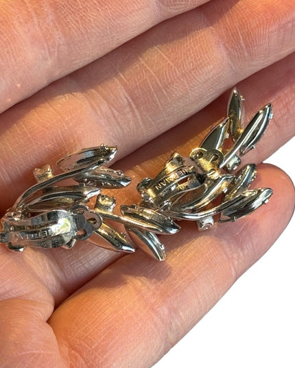 Stunning silver finish mid century SHERMAN crystal clip on earrings