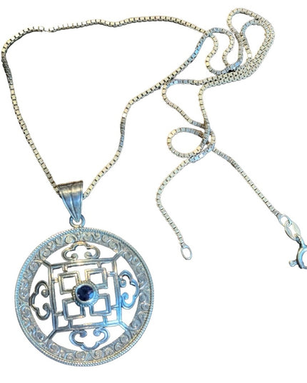 Lovely Balenisian Bali Mandala pendant necklace amethyst sterling silver 925