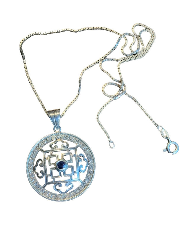 Lovely Balenisian Bali Mandala pendant necklace amethyst sterling silver 925