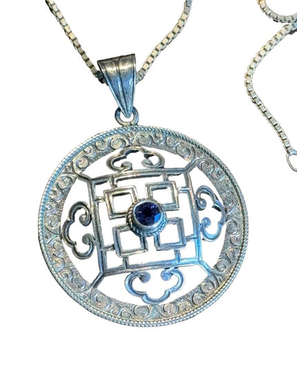Lovely Balenisian Bali Mandala pendant necklace amethyst sterling silver 925