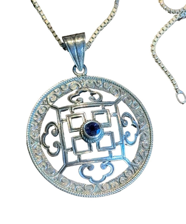 Lovely Balenisian Bali Mandala pendant necklace amethyst sterling silver 925