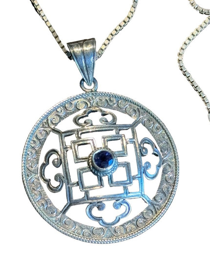 Lovely Balenisian Bali Mandala pendant necklace amethyst sterling silver 925