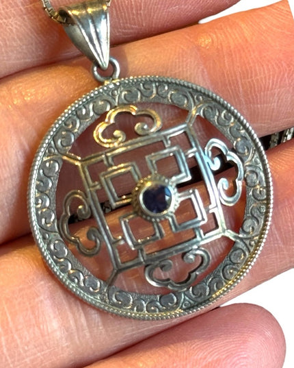 Lovely Balenisian Bali Mandala pendant necklace amethyst sterling silver 925